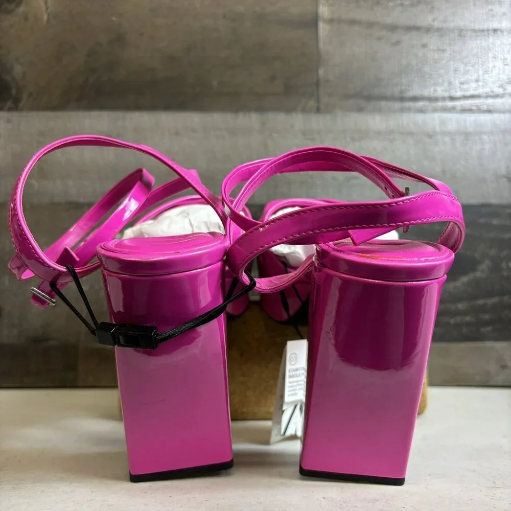 Zara Fuschia Pink Strappy Chunky Platform Heel Sandals
